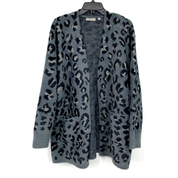 Evolution by Cryus Cardigan Gray Cheetah Fuzzy Soft Open Front NWT - Picture 1 of 11